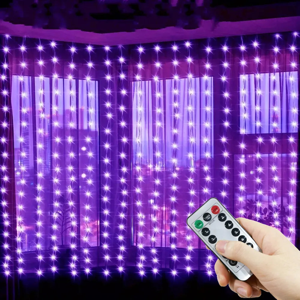 New Year 2026 Holiday Party Birthday Decoration LED 8 Mode Christmas Light USB Curtain String Light Wed ding Fairy Light Navidad