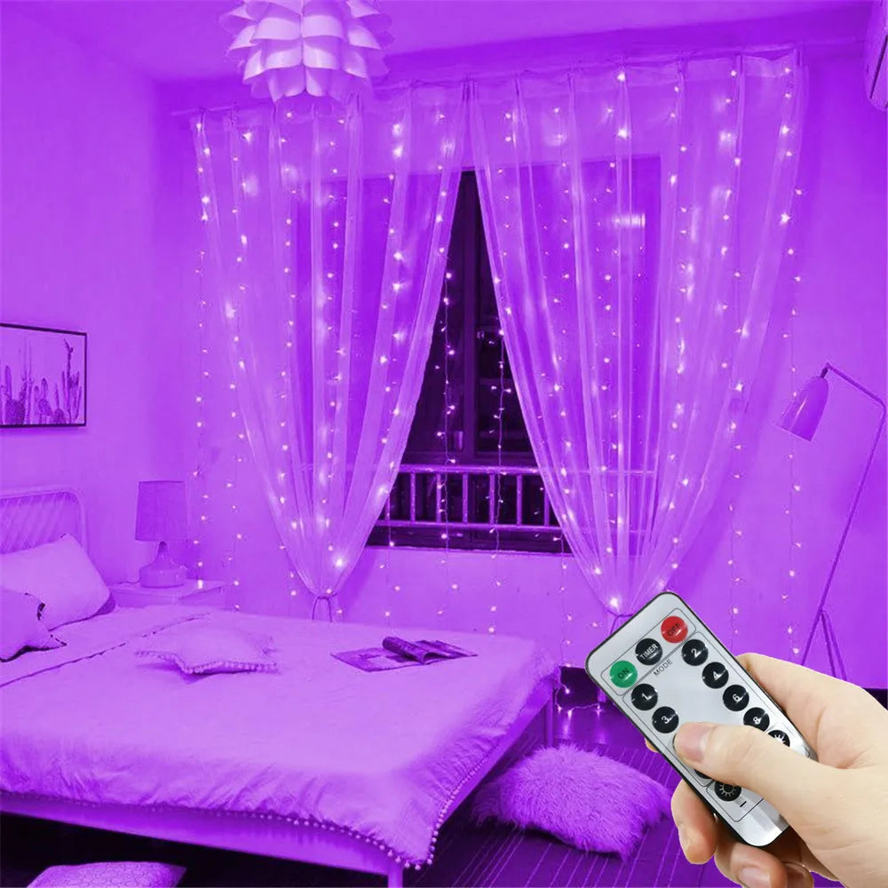 New Year 2026 Holiday Party Birthday Decoration LED 8 Mode Christmas Light USB Curtain String Light Wed ding Fairy Light Navidad