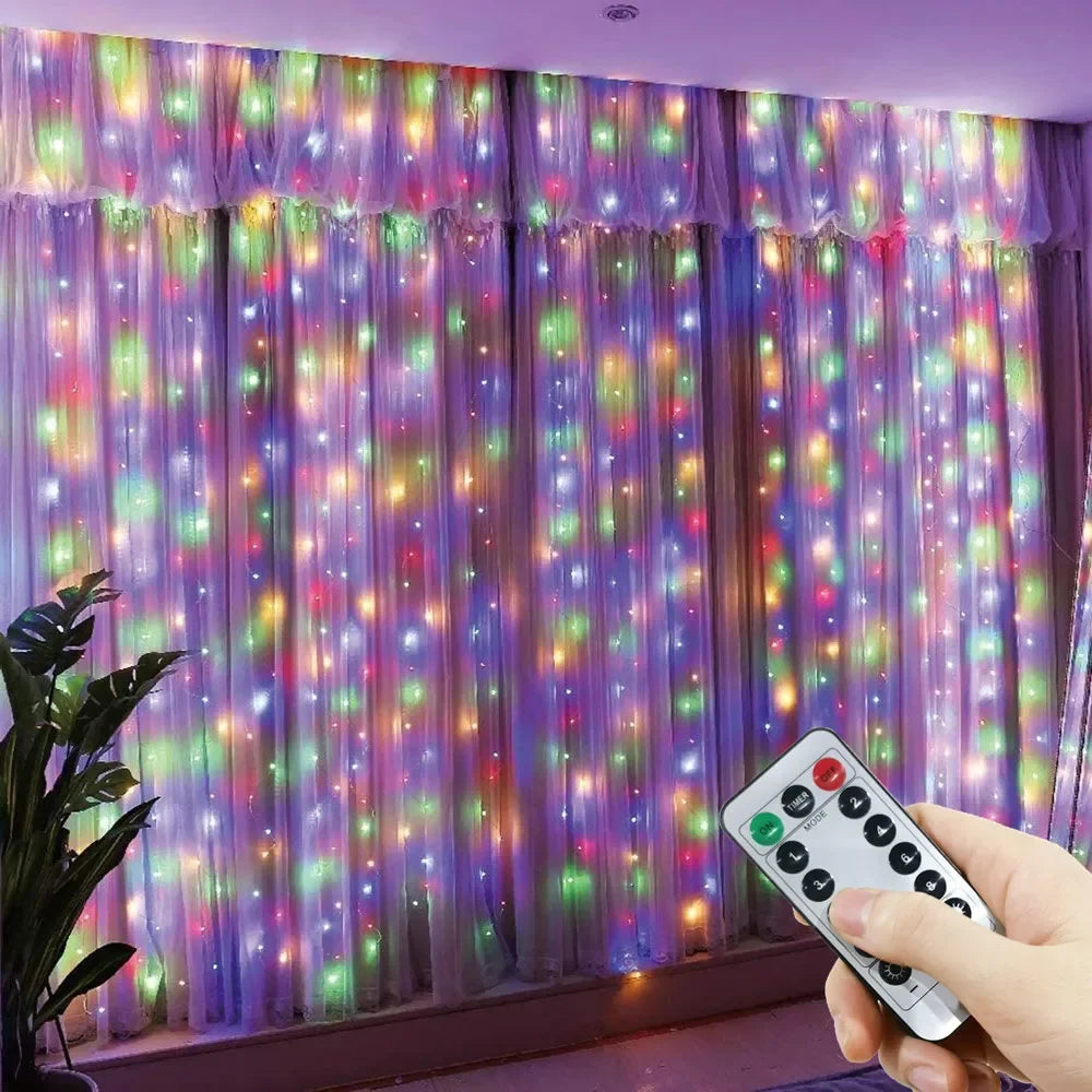 New Year 2026 Holiday Party Birthday Decoration LED 8 Mode Christmas Light USB Curtain String Light Wed ding Fairy Light Navidad