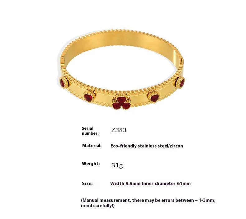 Women's Bracelet Gear Buckle Inlaid with Love Zircon Stainless Steel Fashion Versatile Jewelry Accessories