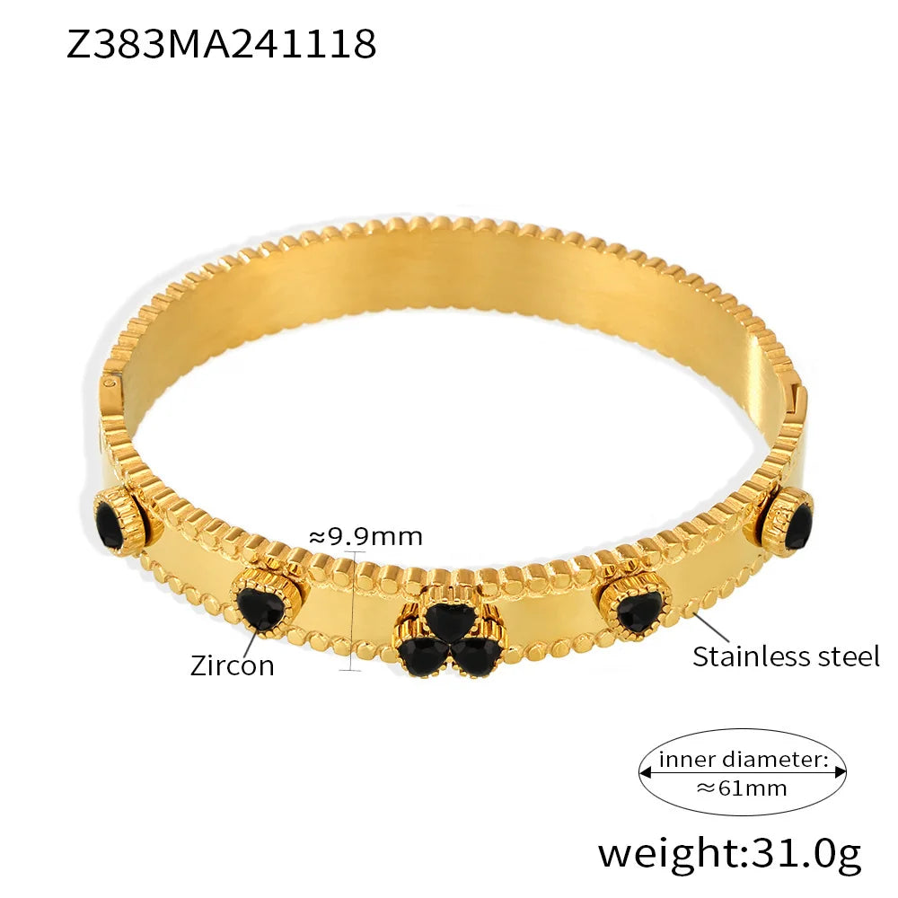 Women's Bracelet Gear Buckle Inlaid with Love Zircon Stainless Steel Fashion Versatile Jewelry Accessories
