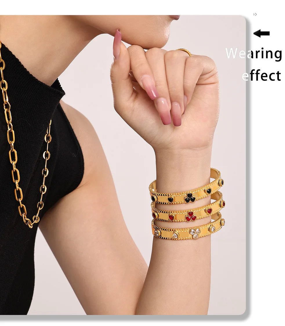 Women's Bracelet Gear Buckle Inlaid with Love Zircon Stainless Steel Fashion Versatile Jewelry Accessories