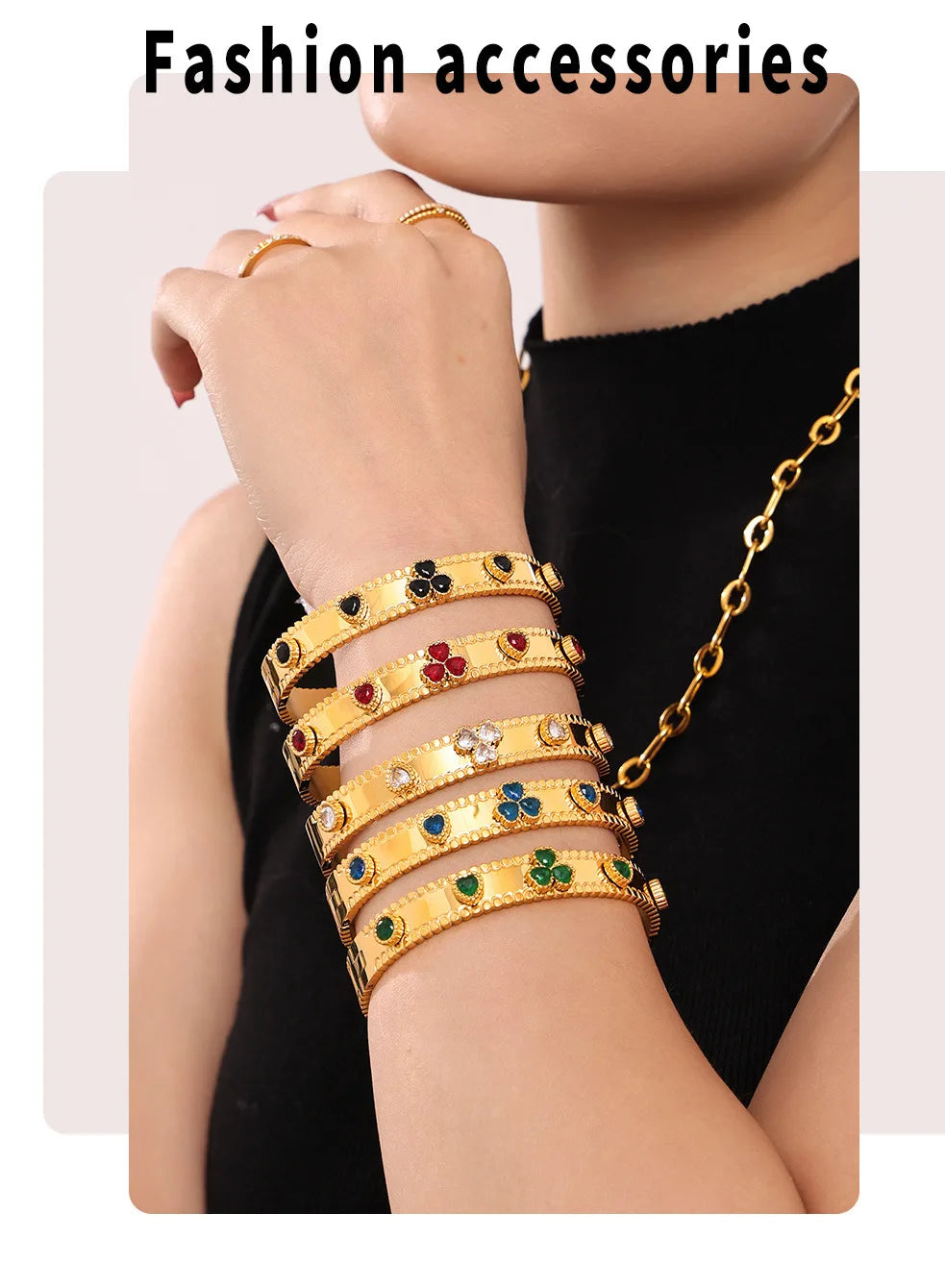 Women's Bracelet Gear Buckle Inlaid with Love Zircon Stainless Steel Fashion Versatile Jewelry Accessories