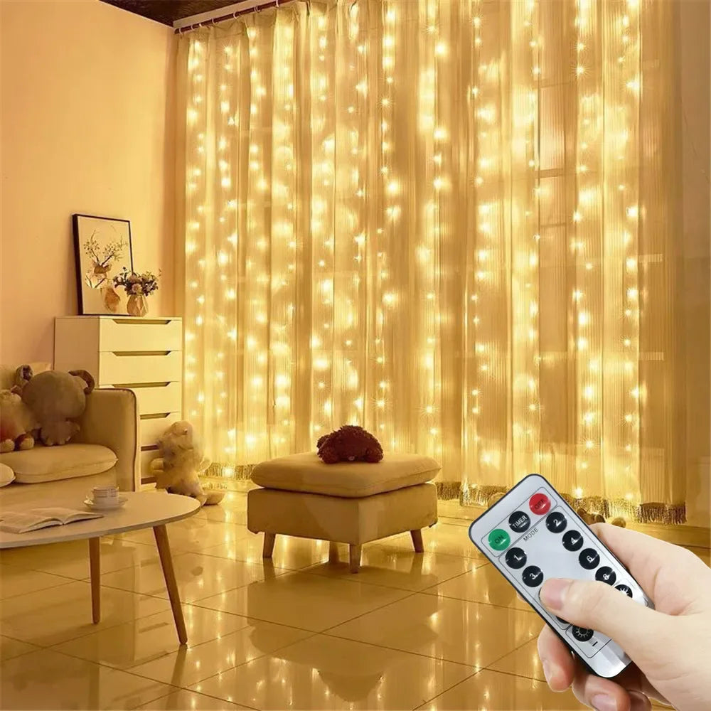 New Year 2026 Holiday Party Birthday Decoration LED 8 Mode Christmas Light USB Curtain String Light Wed ding Fairy Light Navidad