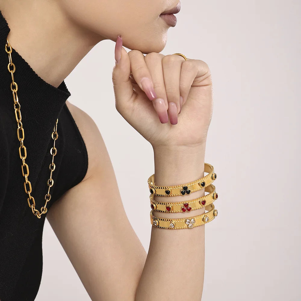 Women's Bracelet Gear Buckle Inlaid with Love Zircon Stainless Steel Fashion Versatile Jewelry Accessories