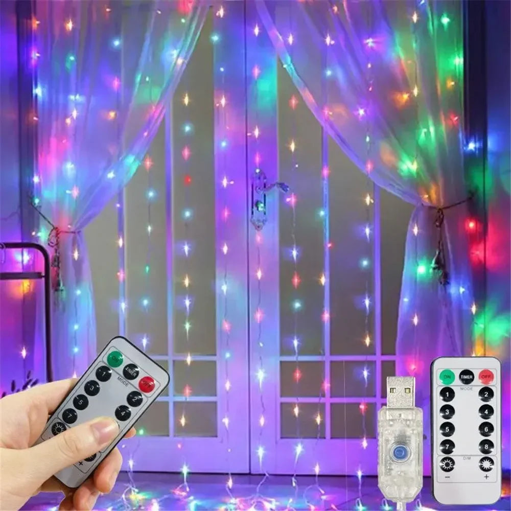 New Year 2026 Holiday Party Birthday Decoration LED 8 Mode Christmas Light USB Curtain String Light Wed ding Fairy Light Navidad