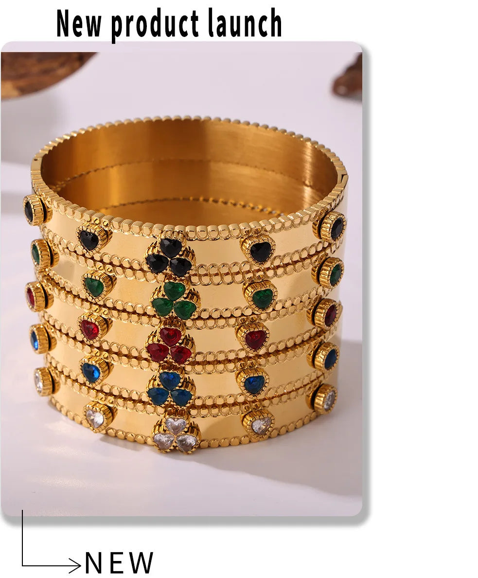 Women's Bracelet Gear Buckle Inlaid with Love Zircon Stainless Steel Fashion Versatile Jewelry Accessories